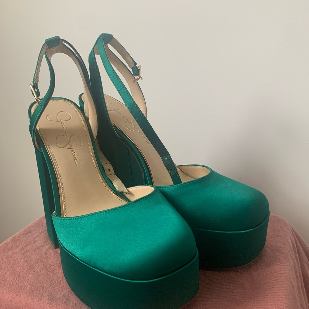 Jessica Simpson Teal Platform Slingback Heels